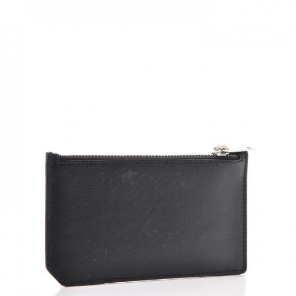 SAINT LAURENT  Calfskin Moujik Patch Fragments Zip Pouch Card Holder Black - Picture 2 of 4